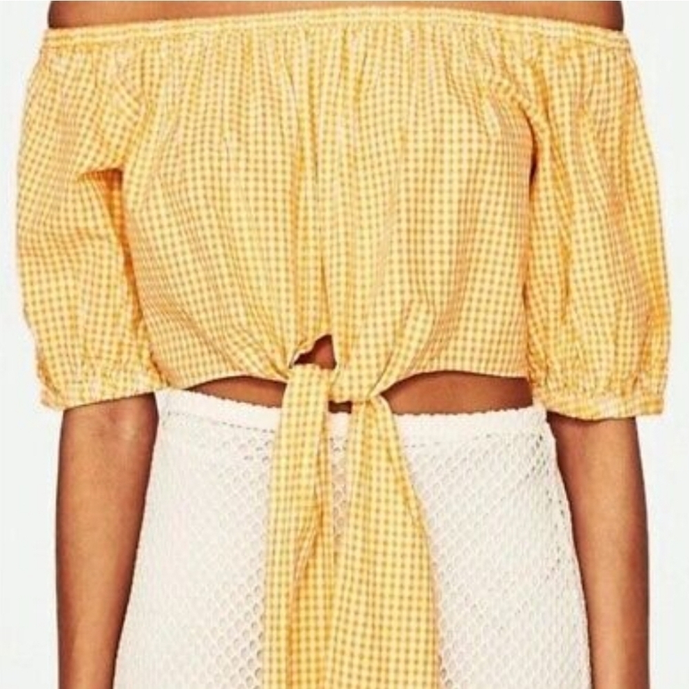 ZARA TRAFALUC YELLOW GINGHAM CROP TOP NWOT S